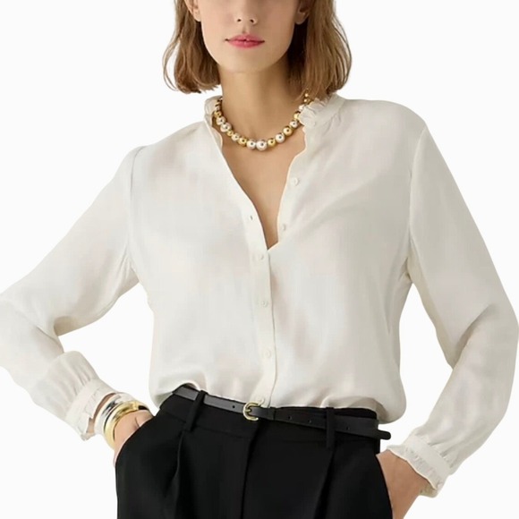 J. Crew Factory Tops - J.Crew Blouse Women Size Small Ivory Button Front Long Sleeve Classic Workwear